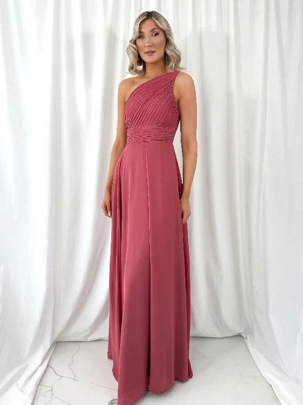 Tracy One Shoulder Draped Top Maxi Dress - Rose Indie