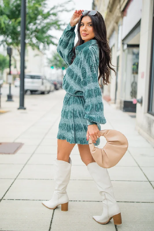 What It Does To Me Teal Textured Long Sleeve Mini Dress