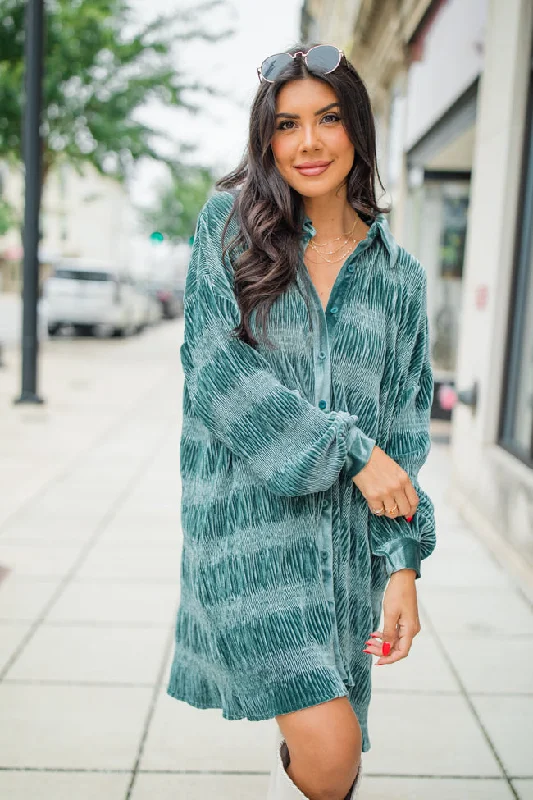 What It Does To Me Teal Textured Long Sleeve Mini Dress