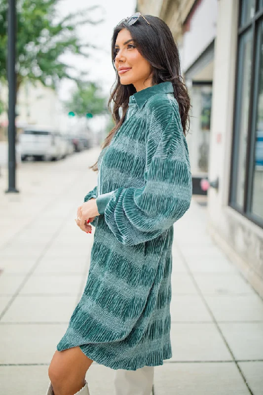 What It Does To Me Teal Textured Long Sleeve Mini Dress