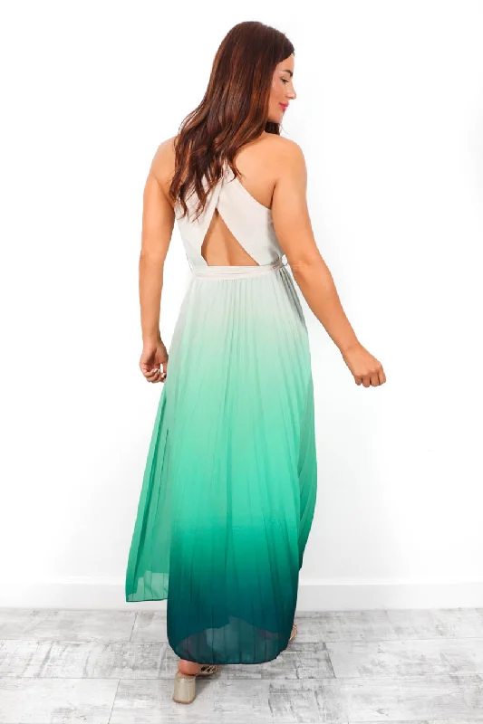 Artemis - Green Beige Ombre Pleated Midi Dress