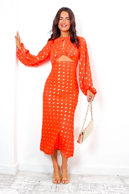 Cut Them Out - Coral Gold Foil Spot Midi Dress