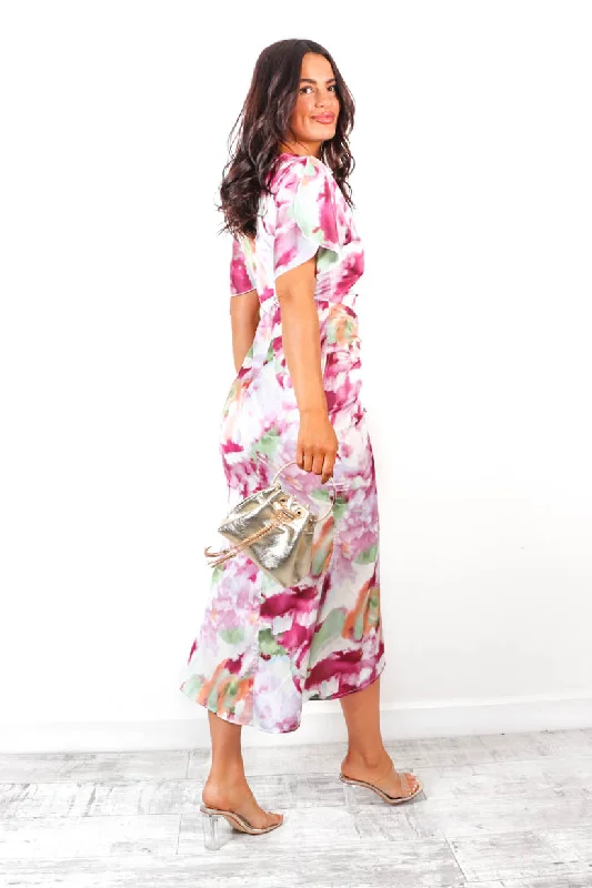 Date Night Dream - Cream Lilac Printed Midi Dress