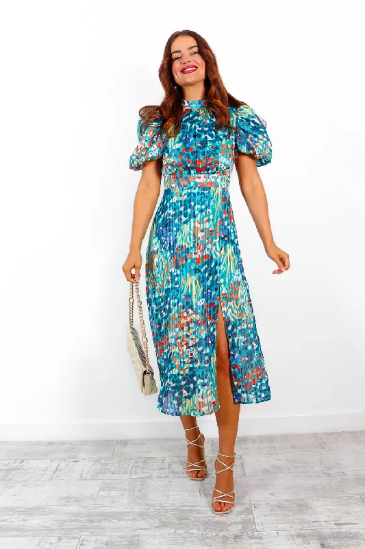 Got The Flower - Blue Multi Lurex Floral Midi Dress