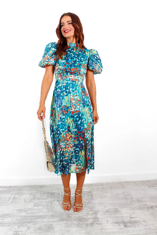 Got The Flower - Blue Multi Lurex Floral Midi Dress