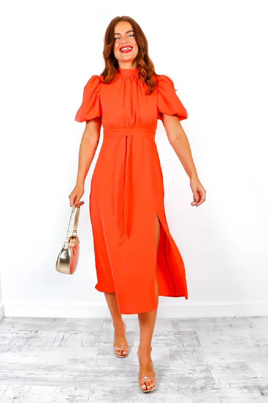 Got The Flower - Orange Tie Midi Dress