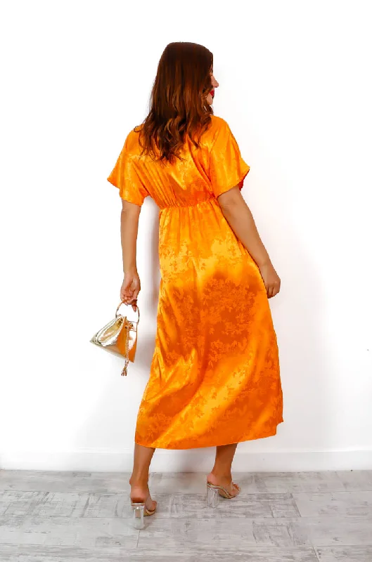 Jacquard Of All Trades - Orange Jacquard Midi Dress