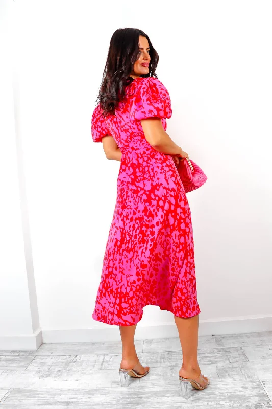 Last But Not Least - Pink Red Abstract Floral Midi Dress