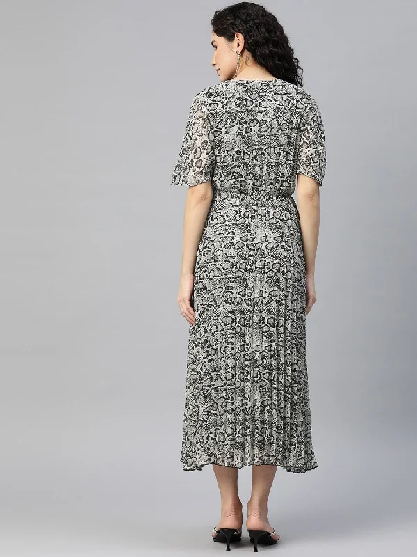 plusS Print A-Line Midi Dress