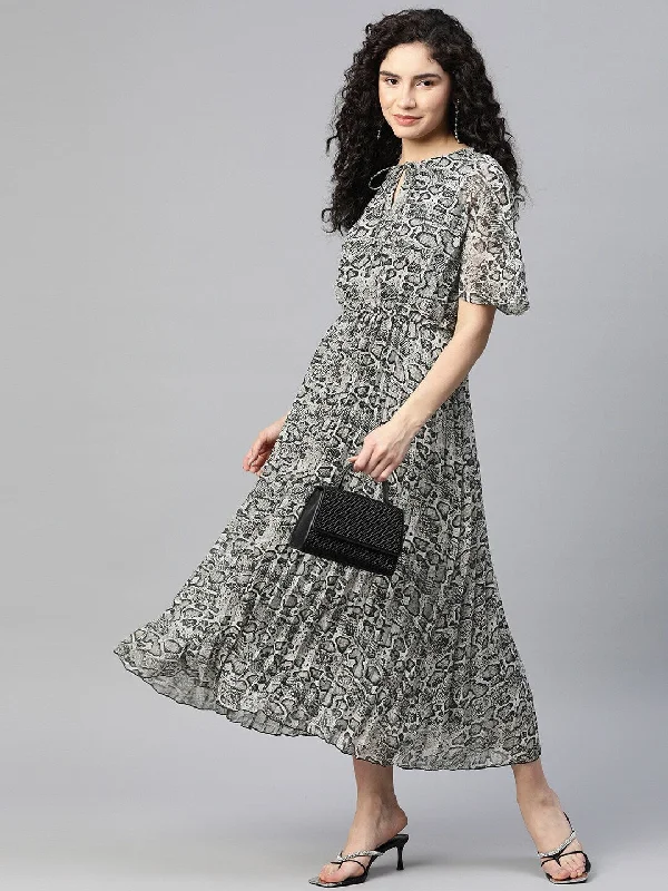 plusS Print A-Line Midi Dress