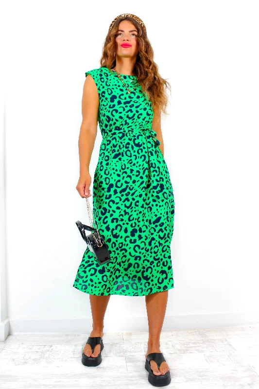 Spot My Baby - Green Leopard Print Midi Dress