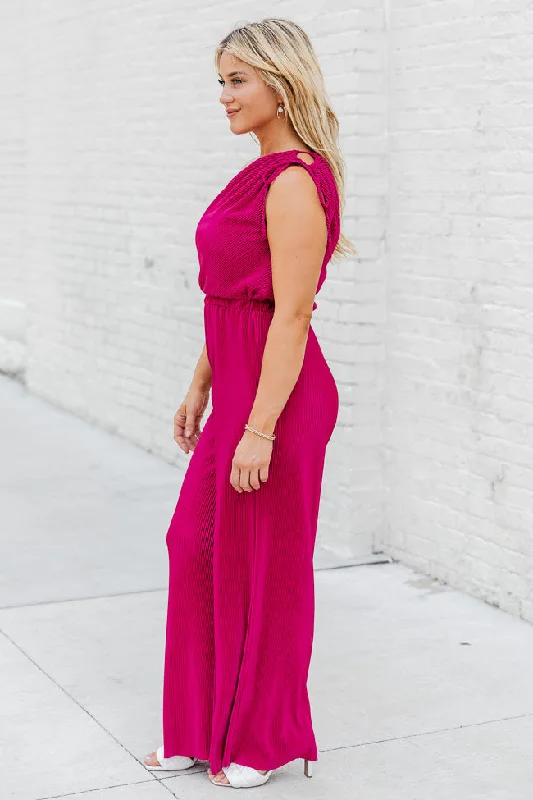 Believe Me Berry One Shoulder Plisse Jumpsuit FINAL SALE