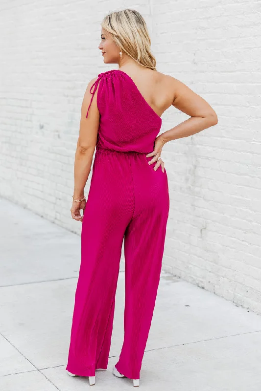 Believe Me Berry One Shoulder Plisse Jumpsuit FINAL SALE