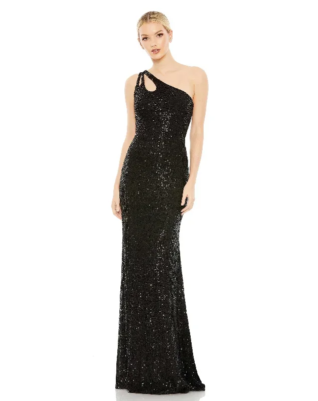 Sequined Strappy One Shoulder Column Gown