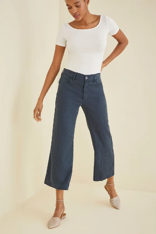 Annabelle Wide Leg Cropped Pant - Evening Blue