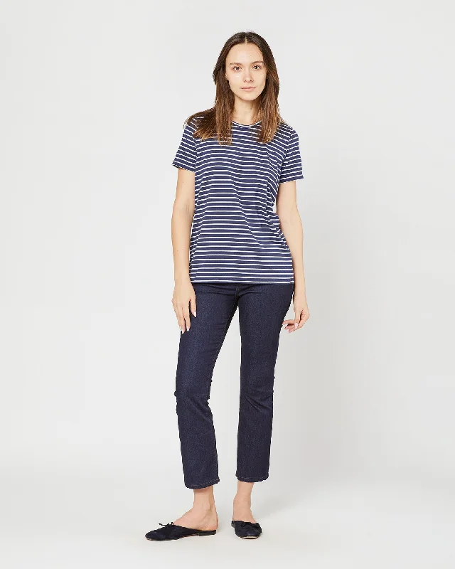 Short-Sleeved Relaxed Tee in Navy/White Stripe Jersey