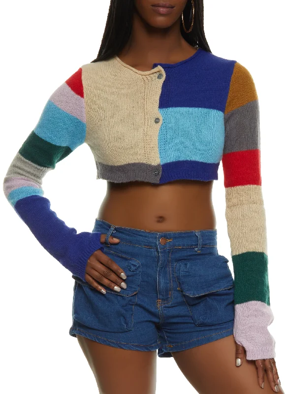 Daisy Color Block Cropped Cardigan