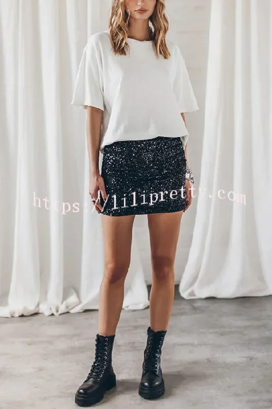 best-item-sequin-side-ruched-elastic-waist-stretch-mini-skirt