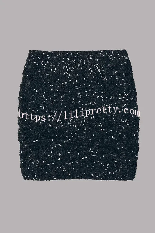 best-item-sequin-side-ruched-elastic-waist-stretch-mini-skirt