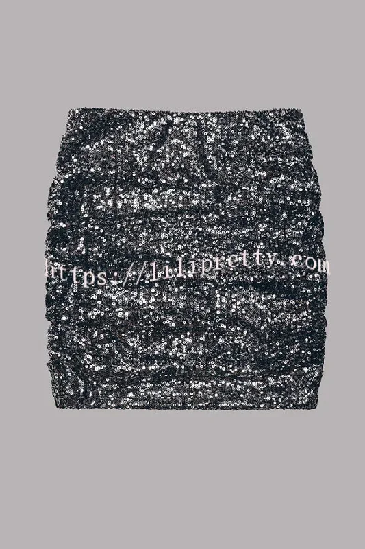 best-item-sequin-side-ruched-elastic-waist-stretch-mini-skirt