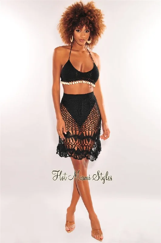 black-crochet-halter-cowrie-shells-skirt-two-piece-set-cover-up