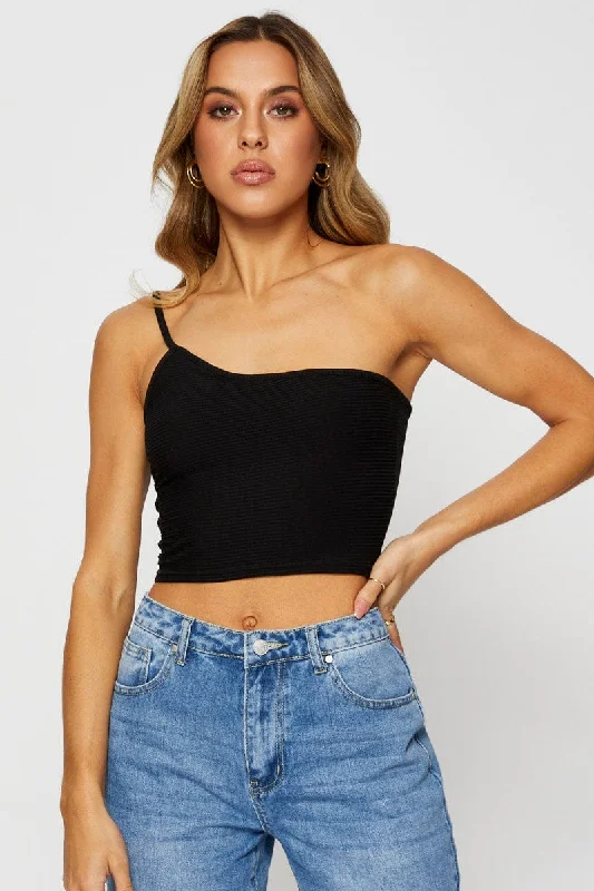 Black Crop Top One Shoulder