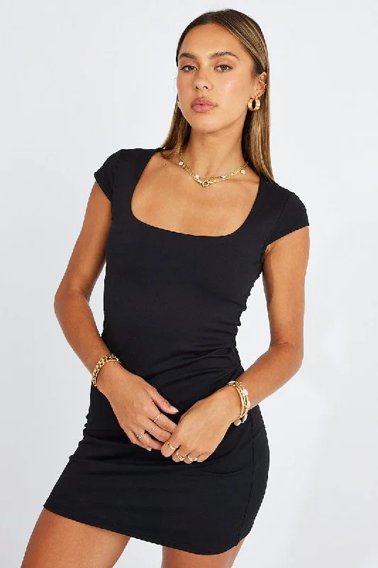 Black Dress Short Sleeve Square Neck Supersoft