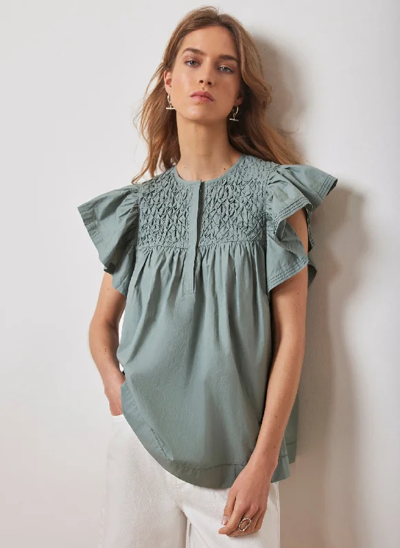 Blue Cotton Smocked Top