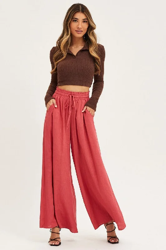 Brown Wide Leg Pants High Rise