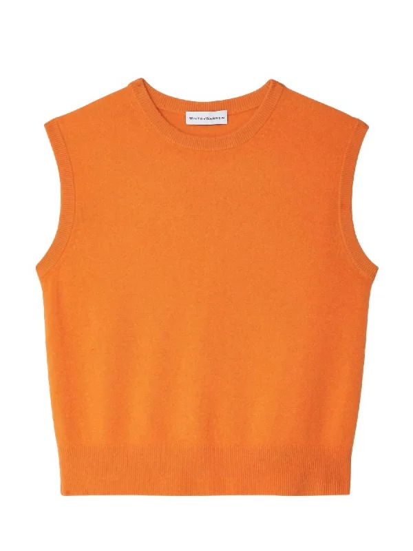 Cashmere Shell Tank Top In Bright Tangerine