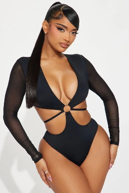 Catching Waves Long Sleeve 1 Piece Swimsuit - Black