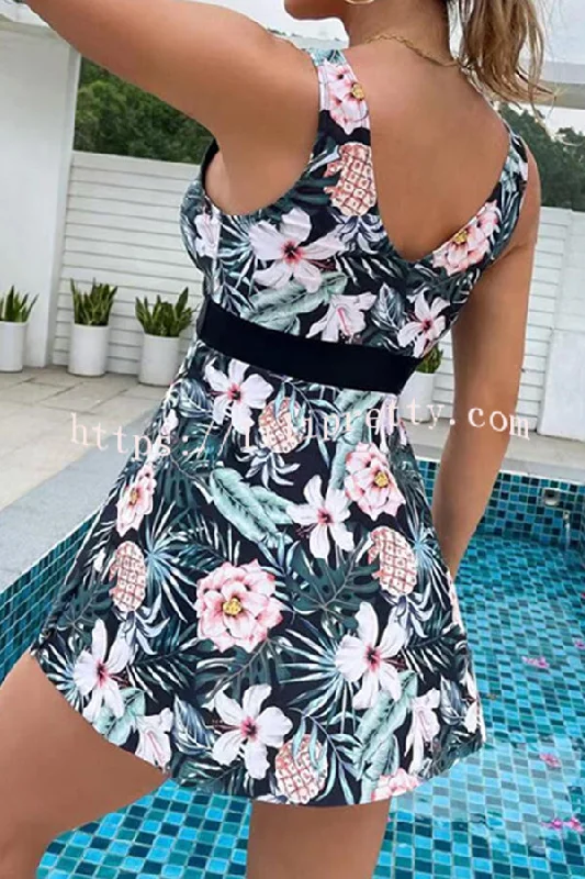 cheerful-floral-print-lace-up-swimsuit-set