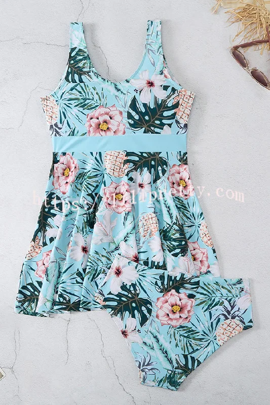 cheerful-floral-print-lace-up-swimsuit-set