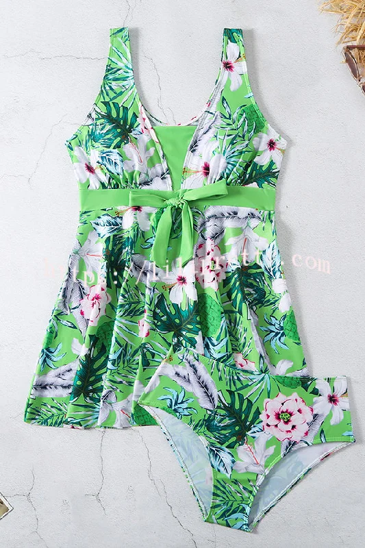 cheerful-floral-print-lace-up-swimsuit-set