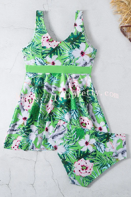 cheerful-floral-print-lace-up-swimsuit-set