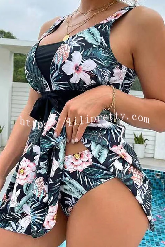 cheerful-floral-print-lace-up-swimsuit-set