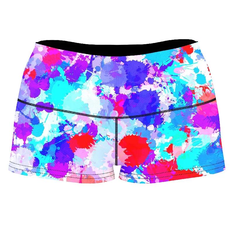 Cherry Frost Paint Splatter High-Waisted Women's Shorts