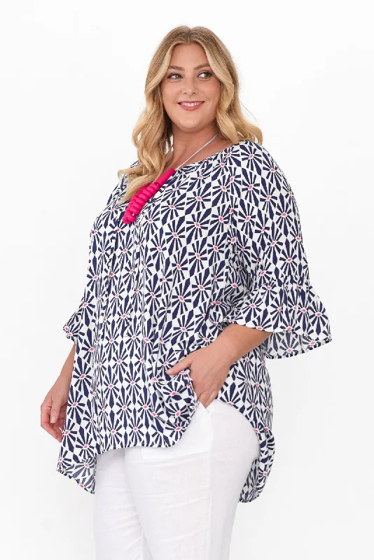 clarke-navy-geo-bell-sleeve-top