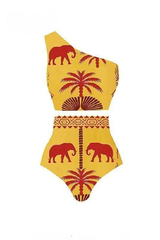 color-block-art-elephant-print-high-waist-bikini-skirt-set