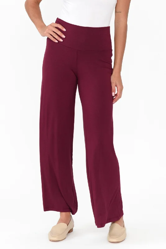 Cory Burgundy Bamboo Wide Leg Pants