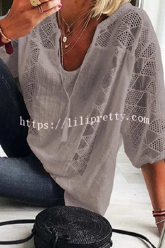 cotton-linen-blend-patchwork-hollow-out-tassel-blouse