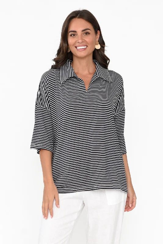 Cressida Navy Stripe Bamboo Top