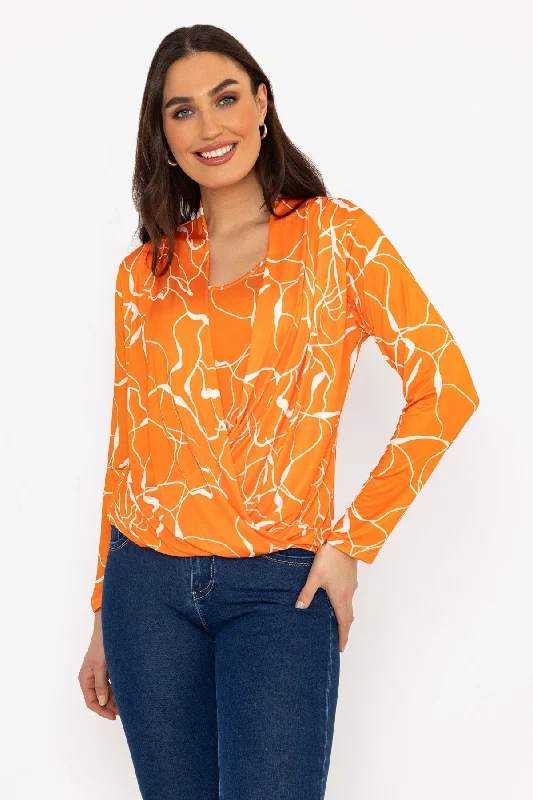 Cross Over Top in Orange Print