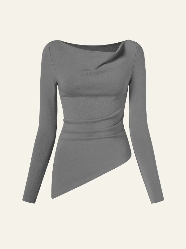 eco-mousse®-cowl-neck-side-ruched-asymmetrical-top