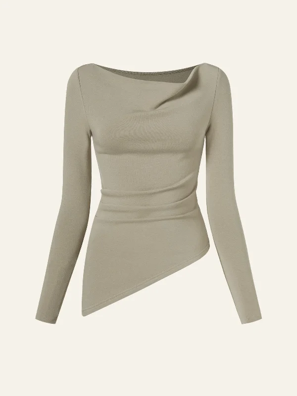 eco-mousse®-cowl-neck-side-ruched-asymmetrical-top