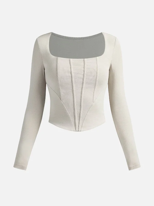 Eco-Mousse® long Sleeve Square Neck Corset Top