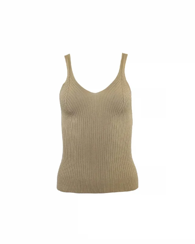 Eos Ribbed V-Tank Top In Sand