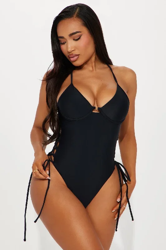 Eva Underwire Lace Up 1 Piece Swimsuit - Black