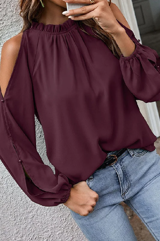 everything-and-more-pleated-cold-shoulder-top