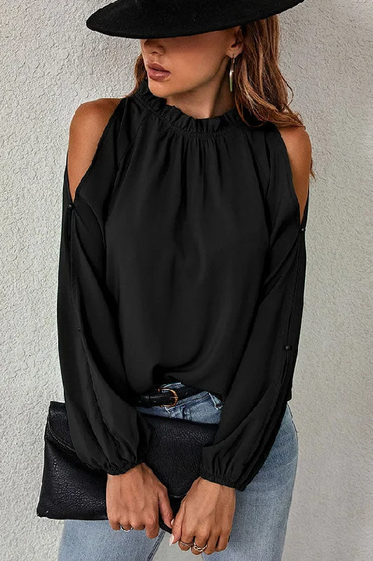 everything-and-more-pleated-cold-shoulder-top